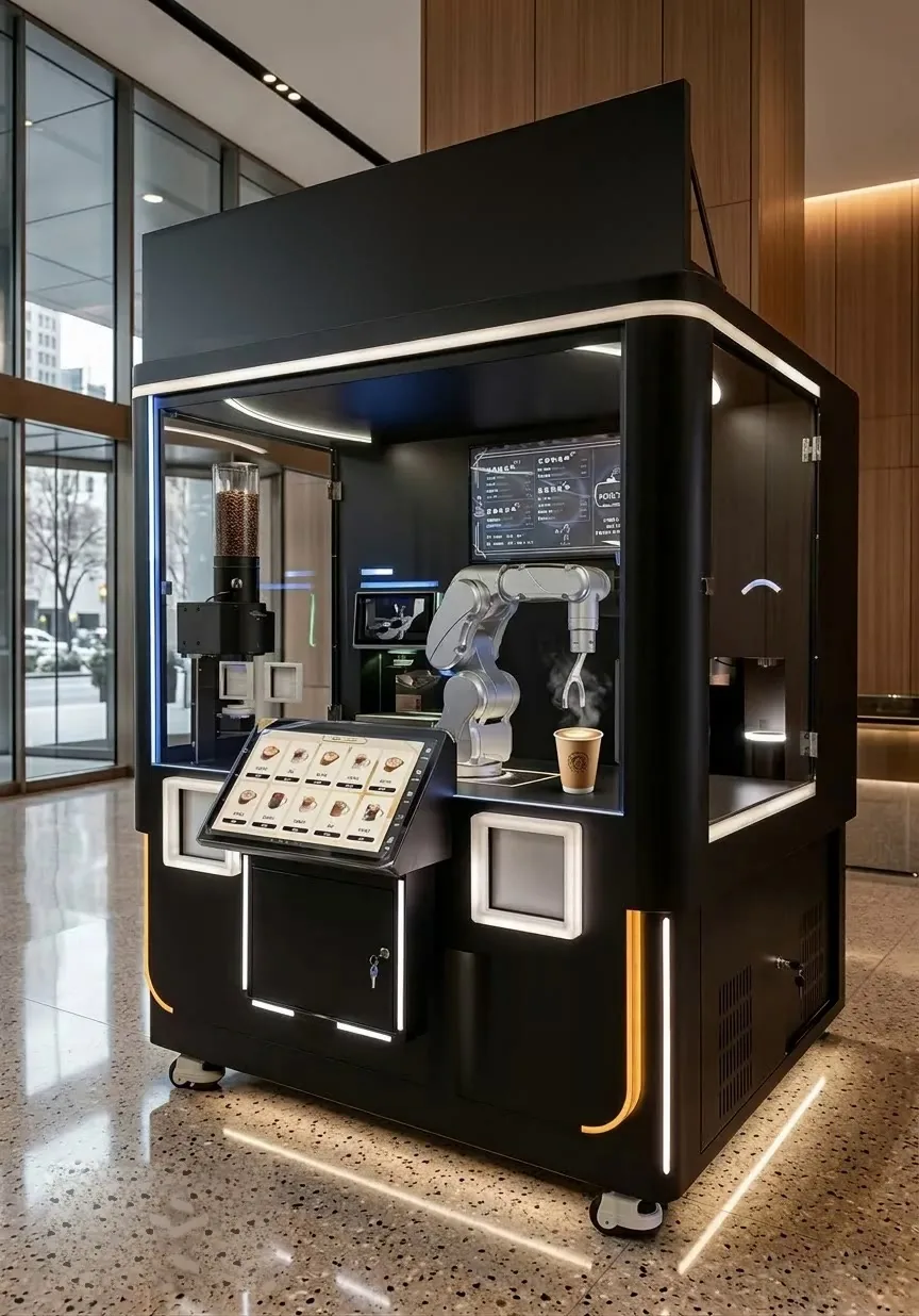Robot café installé dans le hall d'un immeuble